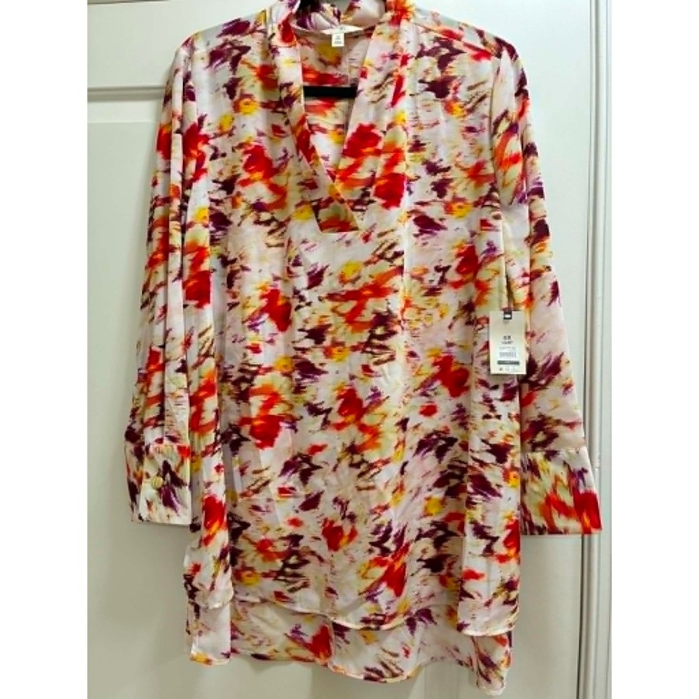Terra & Sky Womens 0X 14W Abstract Floral V-Neck Tunic Top Boho Peasant Blouse